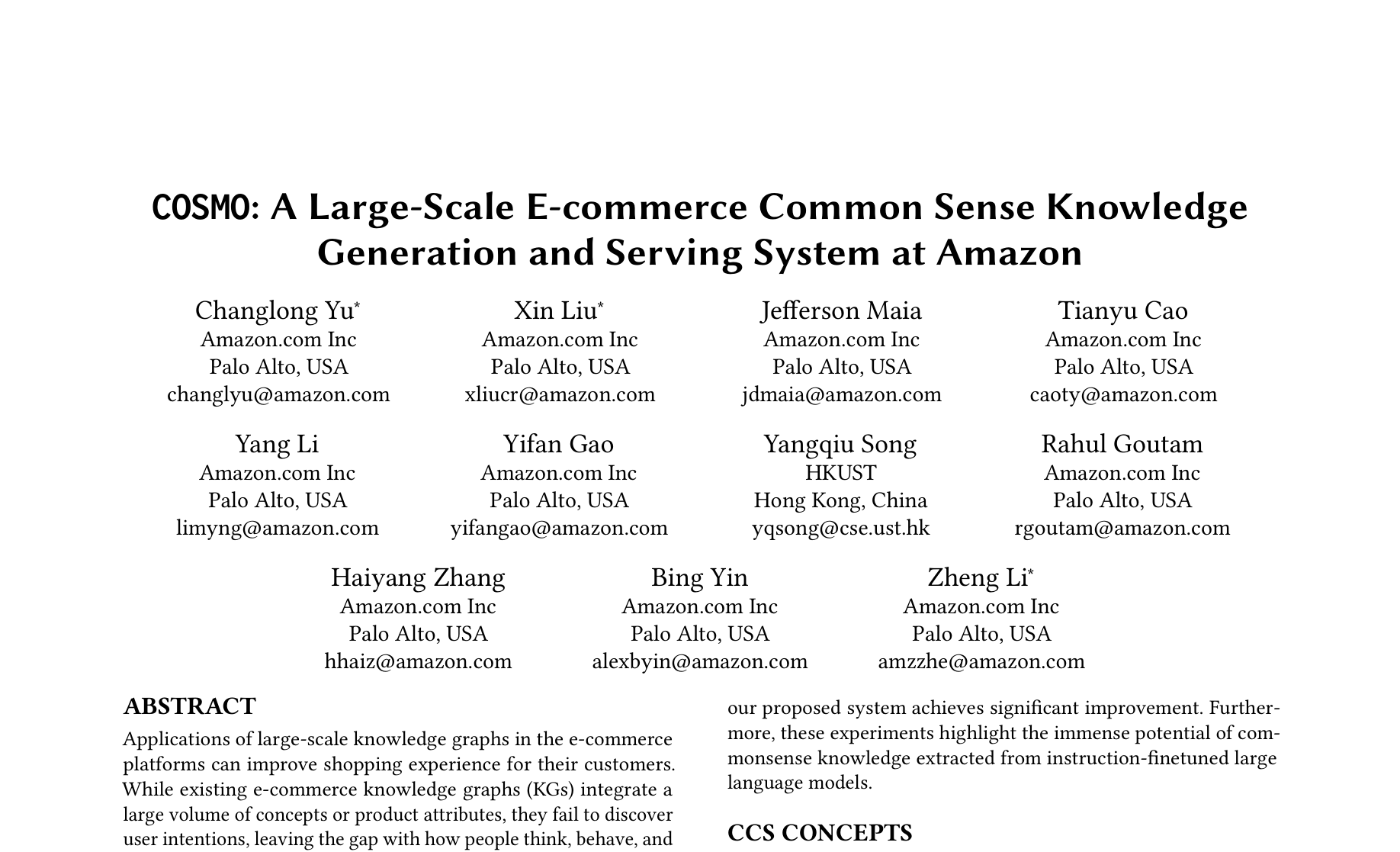 First page of Amazon's COSMO research paper